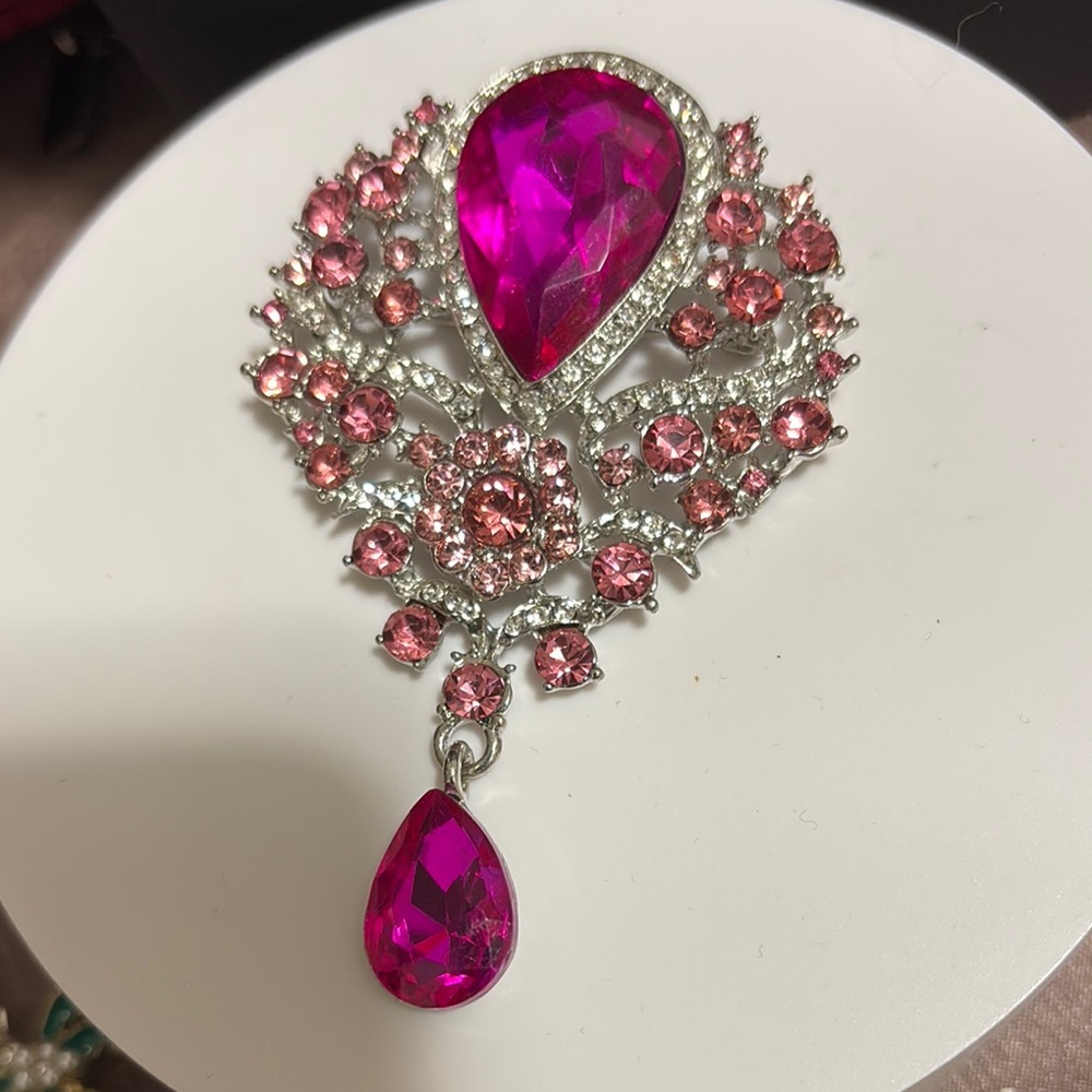 Elegant Pink and Silver Brooch